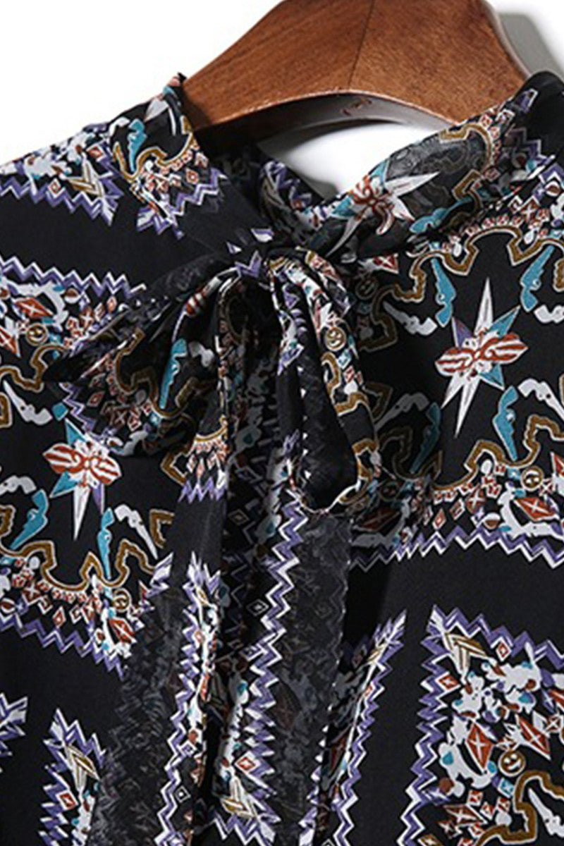 WOMEN'S PRINT AND FLORAL LONG SLEEVE COCKTAIL PARTY MIDI DRESS