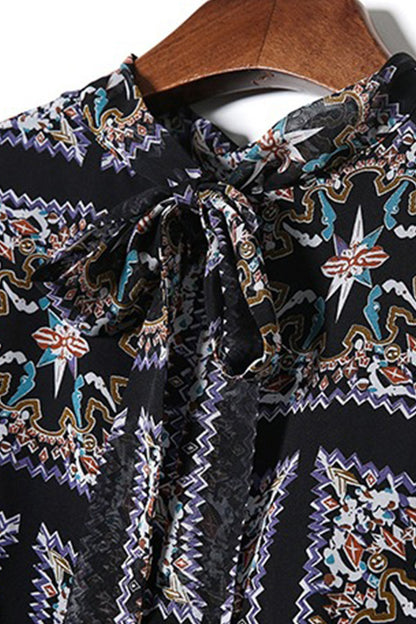 WOMEN'S PRINT AND FLORAL LONG SLEEVE COCKTAIL PARTY MIDI DRESS
