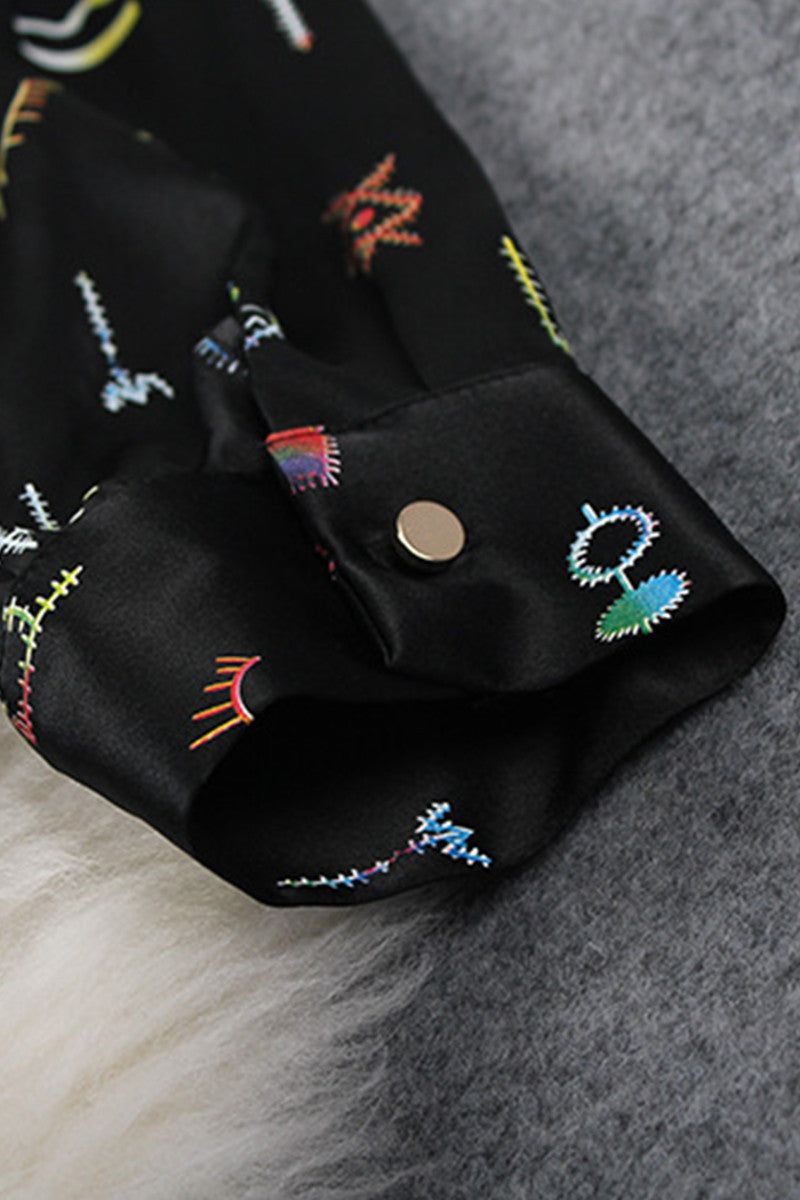 Scoop Neck Colorful Letter Print Loose Blouse Top