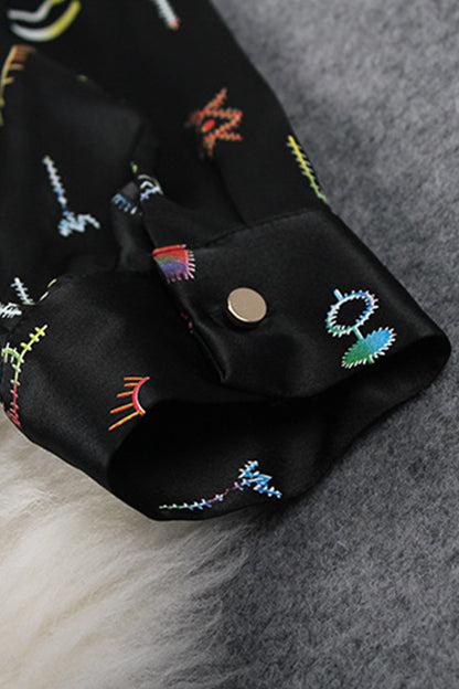 Scoop Neck Colorful Letter Print Loose Blouse Top