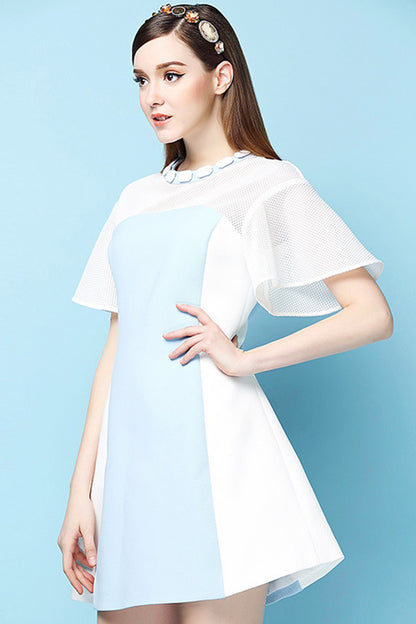 Flared Sleeve Color Block Loose Casual  Dress