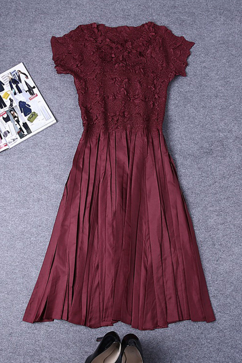 Round Collar Pleated Swing Flare Fit Wedding Party  Dress - NJOYDRESS - 5