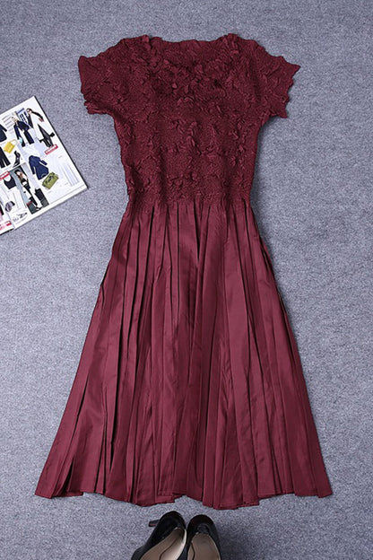 Round Collar Pleated Swing Flare Fit Wedding Party  Dress - NJOYDRESS - 5