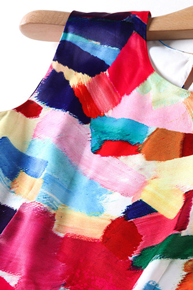 [30% OFF TILL 8 APR] Sleeveless Multi Scrawl Fit-and-Flare Cocktail Dress