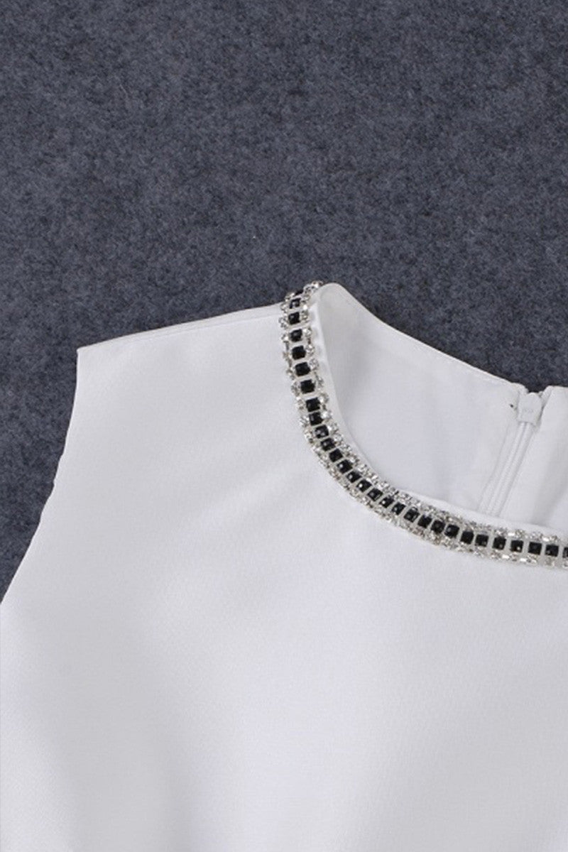 Beaded Neck Round Sleeveless Dress