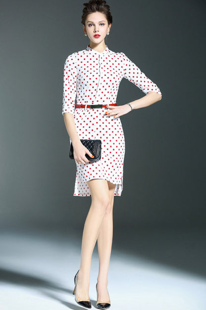 Stand Collar Red Dot Print Dress