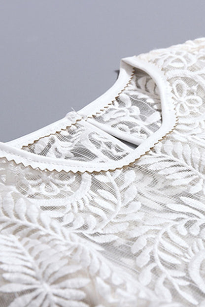 Sheer Stitchwork Tassels Hem 3/4 Sleeve Tops