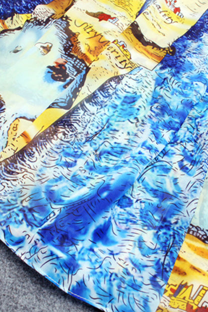 ROUND NECK 3/4 SLEEVE ELEGANT PRINTING VINTAGE LONG DRESS