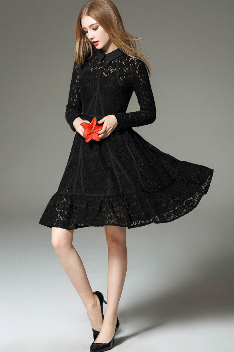 Spencial Cutting Full Lace Flared Dress