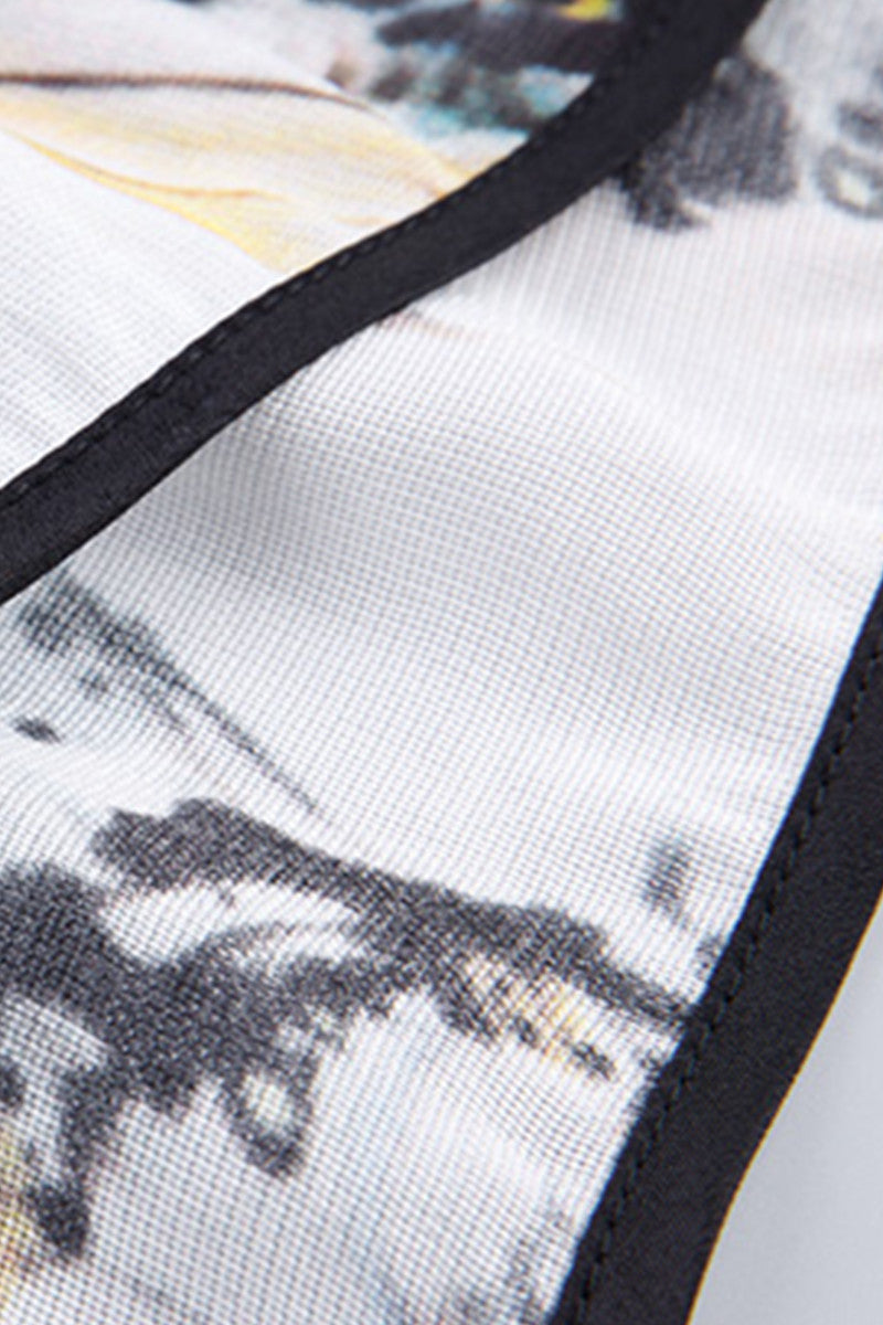 1/2 Sleeve Solid Dress With Landscape Printing Spaghetti Outer Layer Dress
