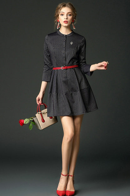 WOMEN'S WEAR TO WORK ROUND NECK 3/4 SLEEVE SHORT DRESS
