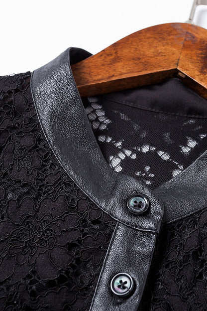 Women's Loose Sexy Shirt Long Sleeve Stand Collar Lace Shirt