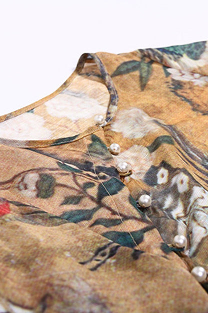 Blend Floral Round Neck Cheongsam