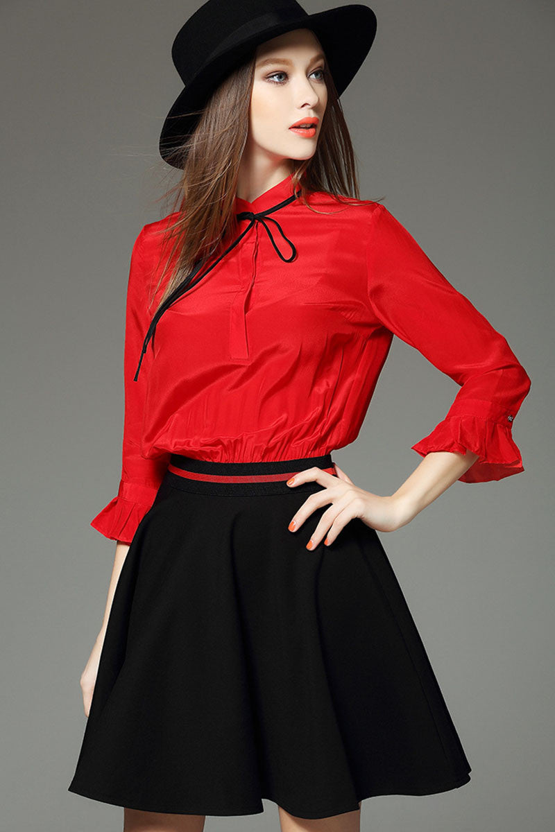 Stand Collar Flare Sleeve Swing Dress - NJOYDRESS - 2