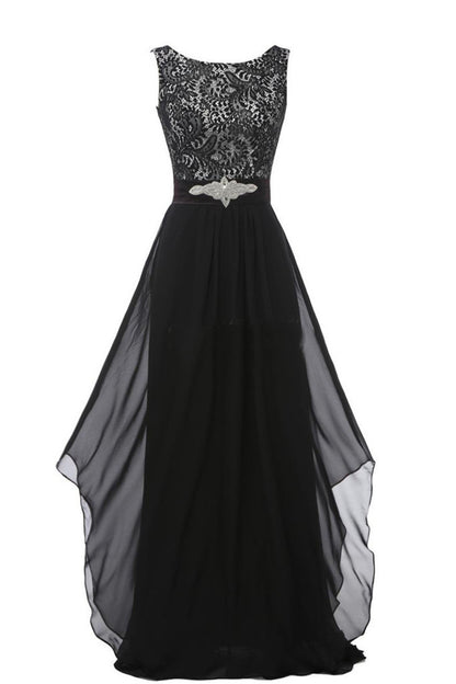 Round Collar Lace Applique Beaded Empire Waist Backless Flare Hem Tulle Gown Dress