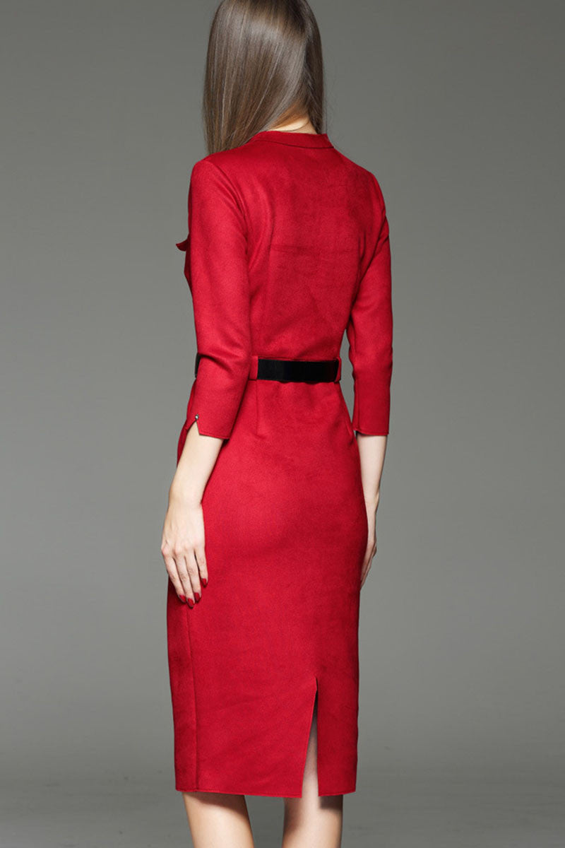 WOMEN'S FORMAL V NECK WEAR TO WORK 3/4 SLEEVE MIDI DRESS