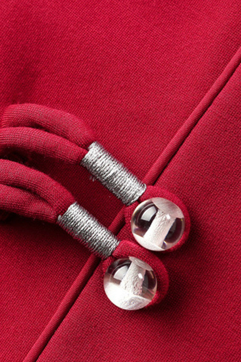 Round Collar Chi-Pao Button Side Slit Wrap Dress