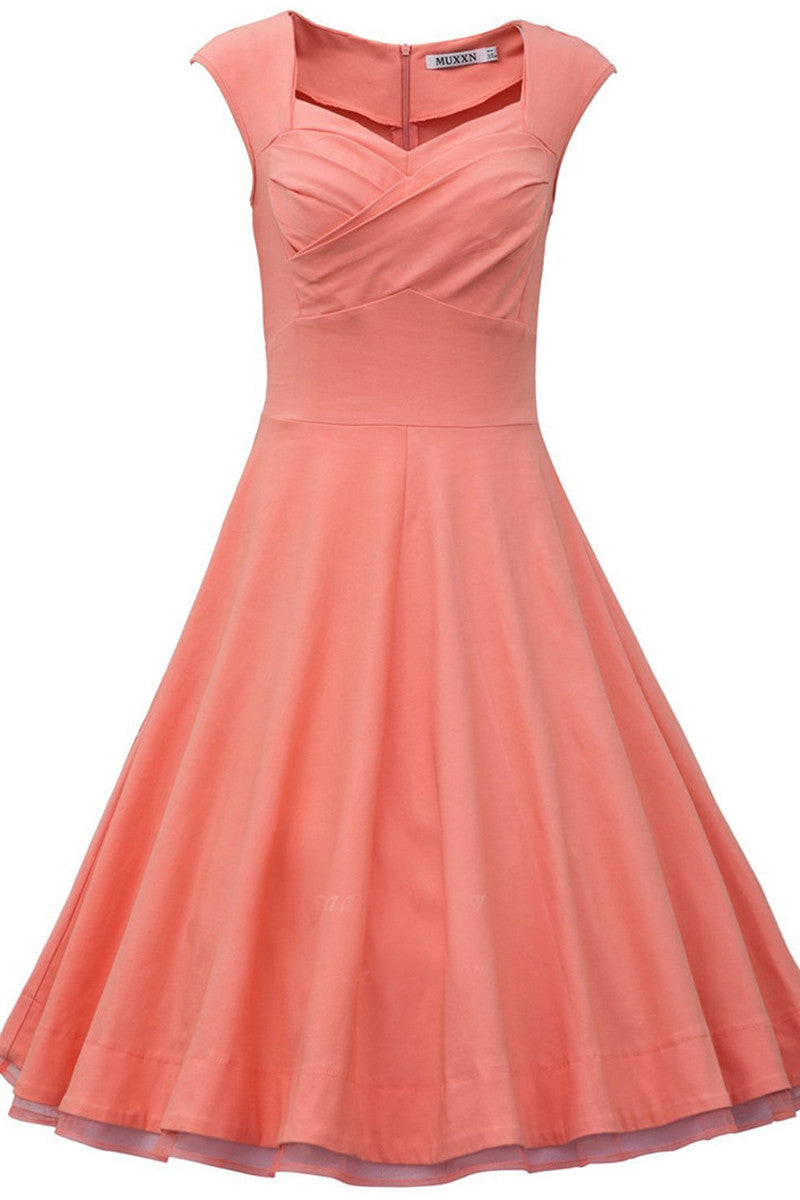 Sweeatheart Cap Sleeve Pleat Flare Dress