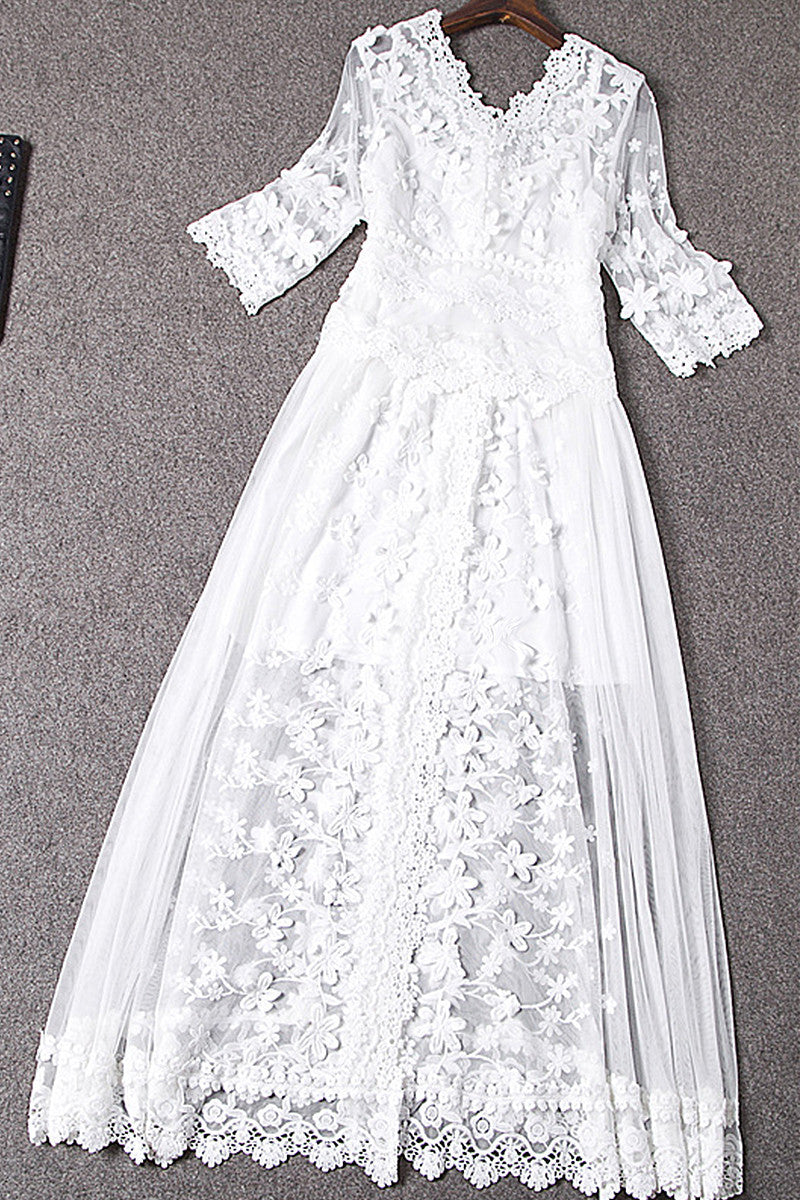 Grace V Neck Half Sleeve Stitchwork Dress