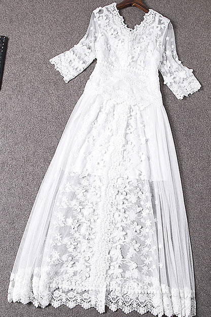 Grace V Neck Half Sleeve Stitchwork Dress