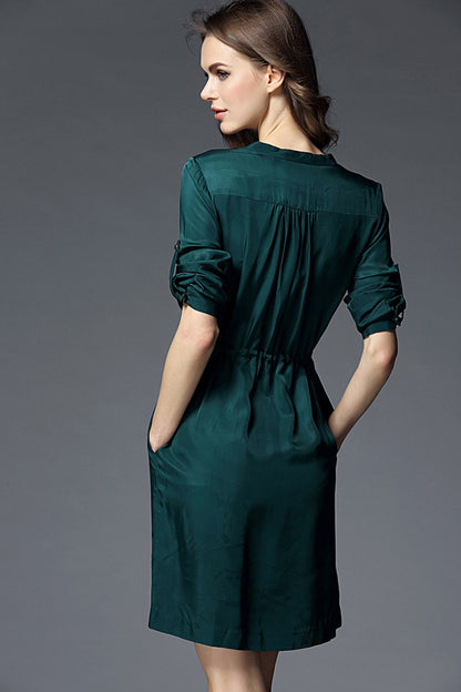 [30% OFF TILL 8 APR] V Neck Fromal Fitted Long Sleeve Dress