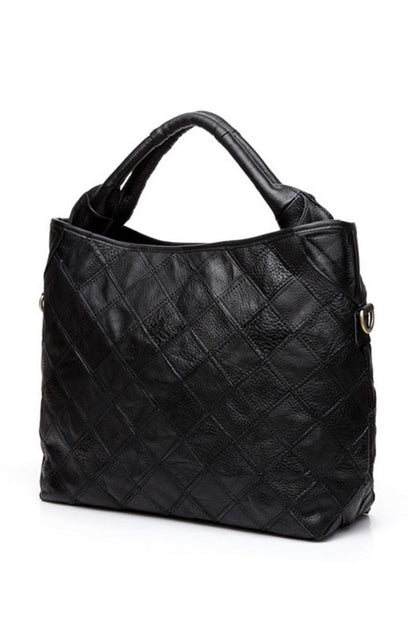 Quilted Genuine Leather Satchel Briefcase Shoulder Handbag