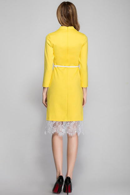 Little High Collar Front Pocket Lace Patch Dress