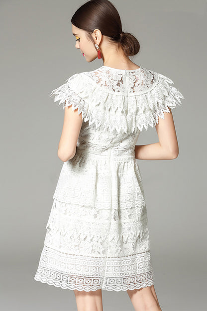 Lace Round Neck Hollow-Out  Dress