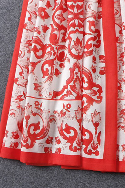 Tribal Print Linen Midi Casual Dress