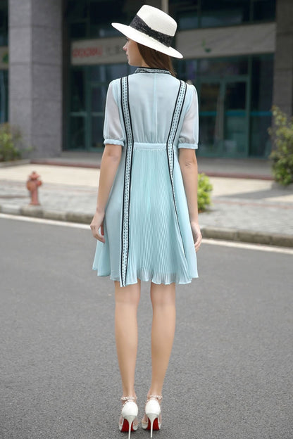 Special Bow Neck Chiffon Sleeve Pleated Dress