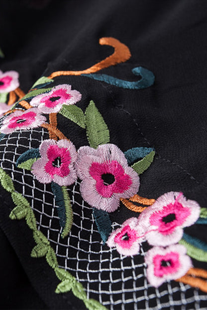 Rural Embroidery Round Neck Irregularity Long Dress