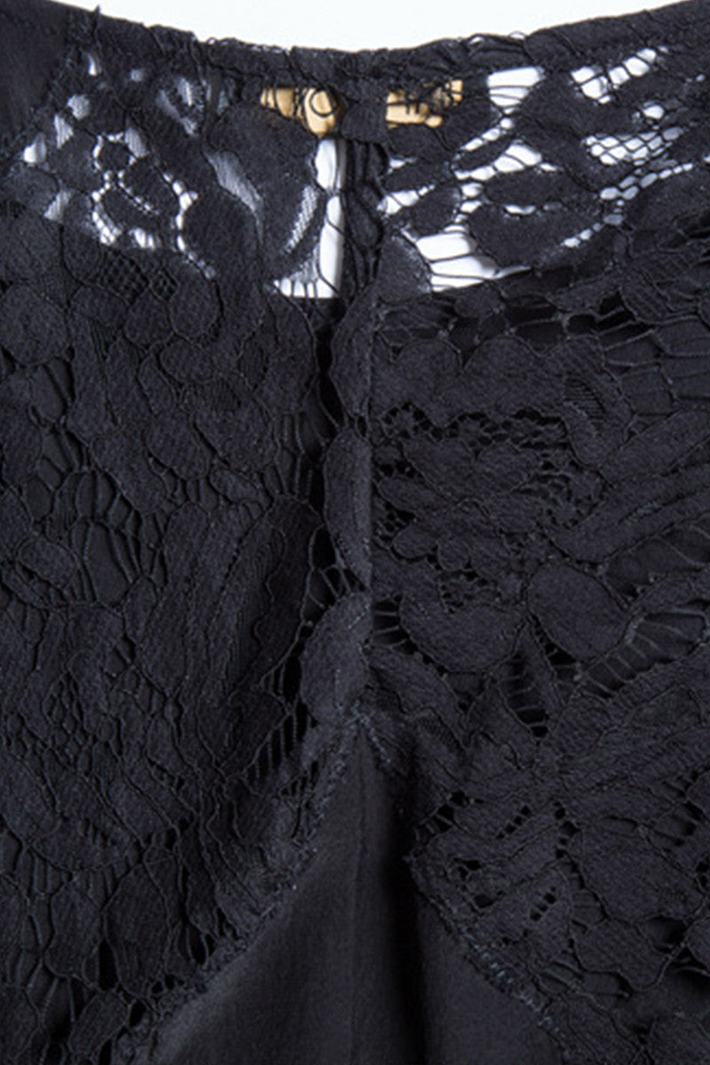 Lace Back Chiffon Round Neck Tops