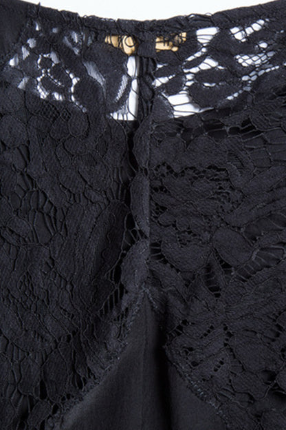 Lace Back Chiffon Round Neck Tops