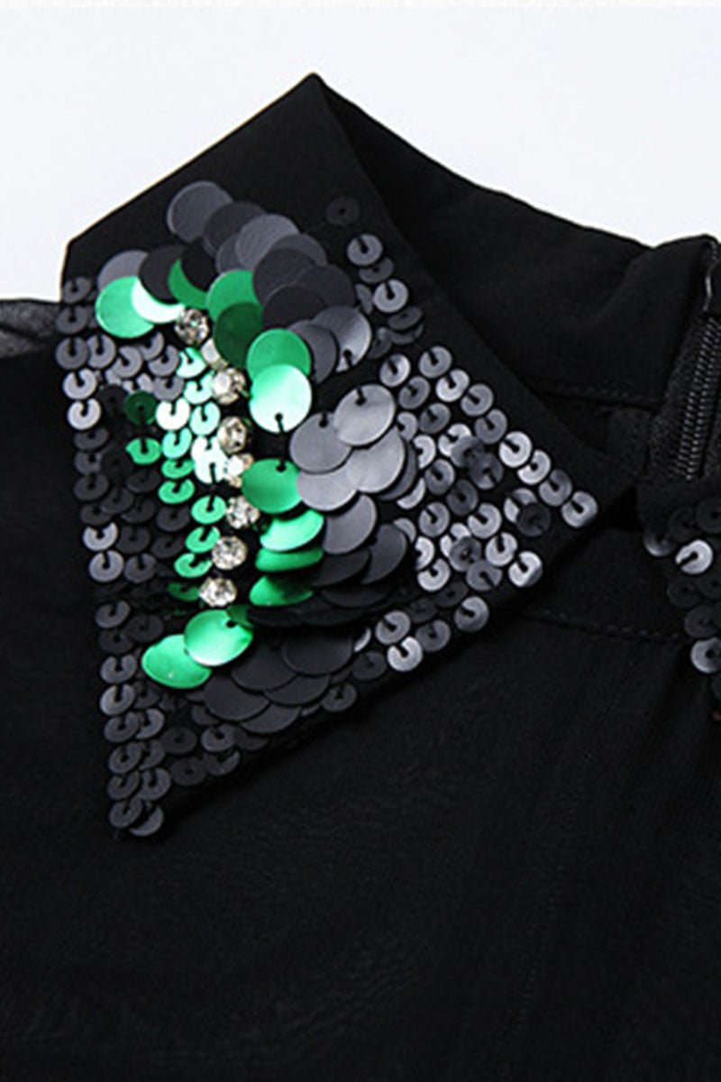 Long Button Down Shirts With Sequin Decoration - NJOYDRESS - 4