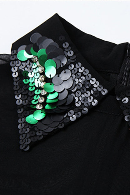 Long Button Down Shirts With Sequin Decoration - NJOYDRESS - 4