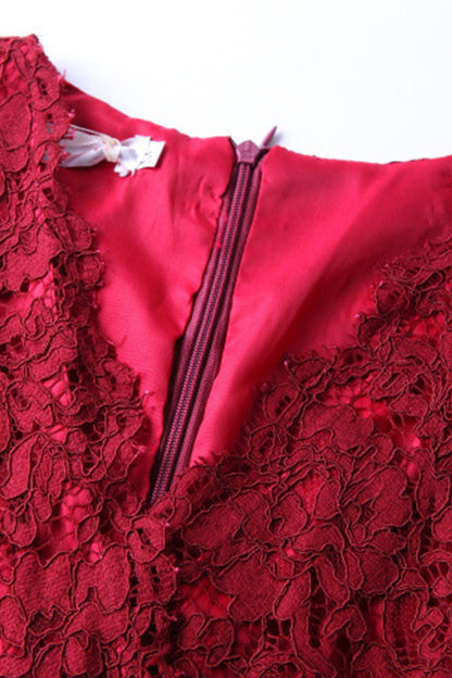 Deep V-Neck Scoop Lace Dress With Belt - NJOYDRESS - 3