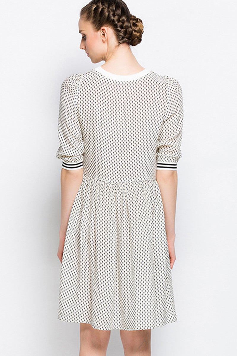 Round Neck Dot Printed Casual Short Dress