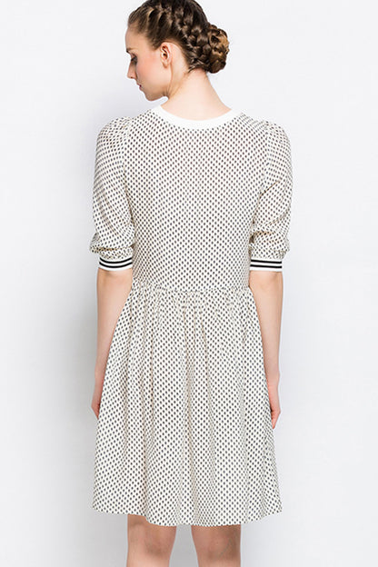 Round Neck Dot Printed Casual Short Dress