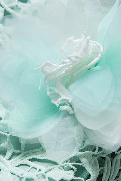 Brooch Decorationed Lace Fit-and-Flare Dress