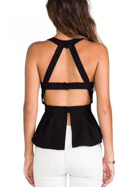 Halter Neck Peplum Backless Club Top