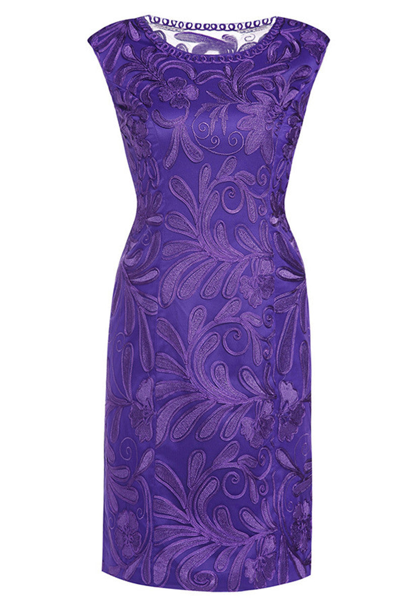 Round Collar Paisley Embroidery Slim Wrap  Dress