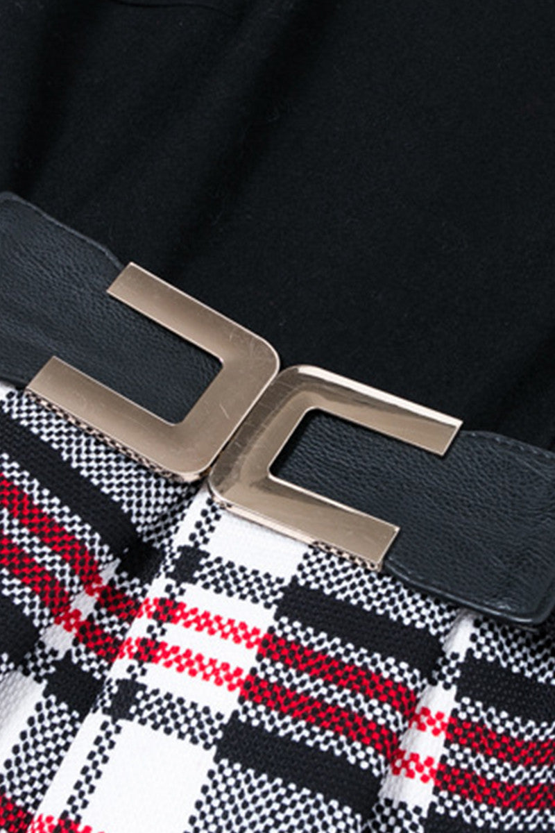 Boat Neck Top With Check Dress