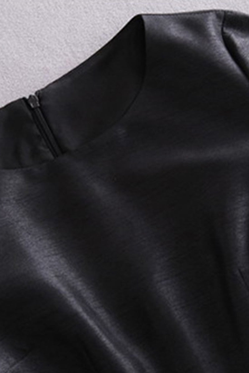 WOMEN'S ELEGANT BOAT NECK SEQUIN BLACK SHORT DRESS WITH BELT