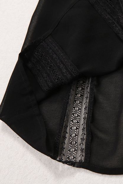Lapel Neck Flare Sleeve Button Down Sheer Lace Dress With Belt