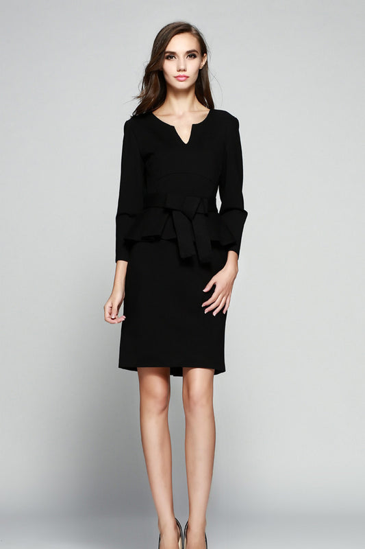 Women's Casual Wear To Work Pencil Bodycon Dress 3/4 Sleeve With Belt