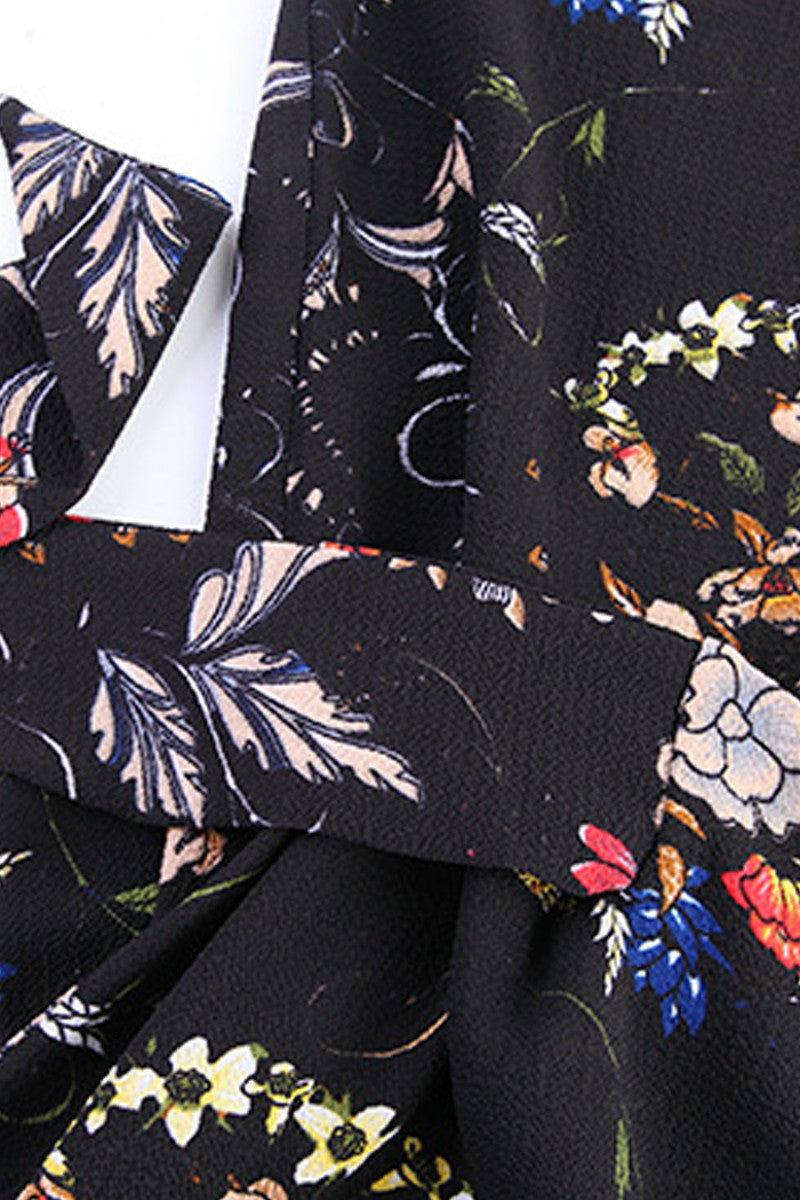 Floral Printting Dress With Side Bow Tie - NJOYDRESS - 4