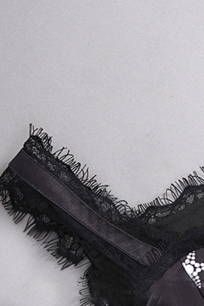 Eyelash Low Cut Lace-Paneled Tiered Ruffle Bottom Cocktail Dress