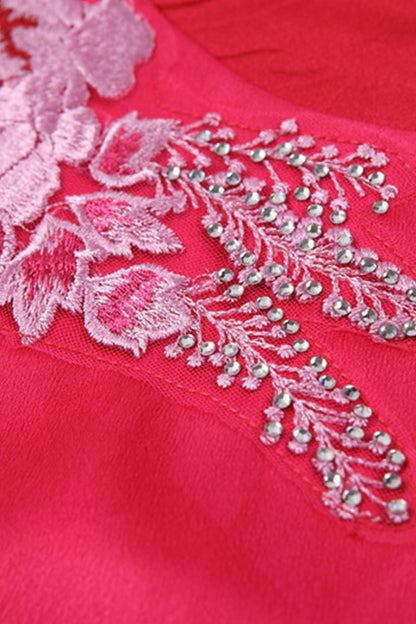 Solid Sleeveless Short Elegant Dress With Embroidered-and-Beaded Decoration
