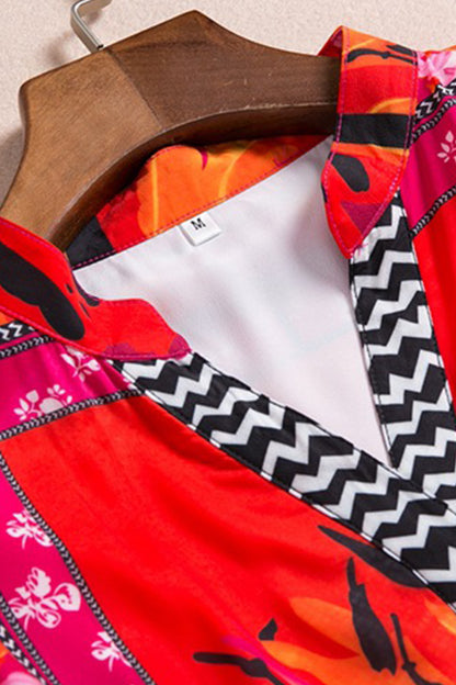 Tribal Pattern Blouse Short Dress With Draw Cord