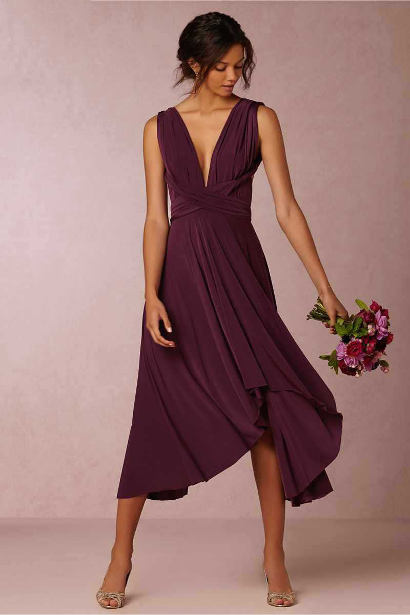 Deep-V Solid Wide Backless Dress